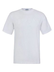 Replay Koszulka w kolorze białym rozmiar: M. Białe bluzki Replay, m, bez wzorów, z bawełny, bez kołnierzyka, bez ramiączek. Za 131,74 zł.