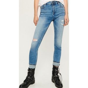 Jeansy slim fit high waist - Niebieski. Jeansy marki Sinsay. W wyprzedaży za 59,99 zł.