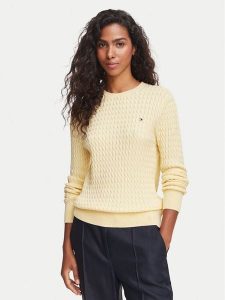 Tommy Hilfiger Sweter WW0WW44993 Żółty jasny Regular Fit. Żółte swetry klasyczne TOMMY HILFIGER, s, z bawełny, bez kołnierzyka. Za 529,99 zł.