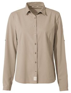Koszula damska Rosemoor LS Shirt IV. Brązowe koszule Vaude, bez wzorów, z materiału, bez kołnierzyka, bez ramiączek. Za 371,25 zł.