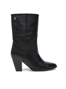 Tommy Hilfiger Botki FW0FW08253 Czarny. Czarne botki TOMMY HILFIGER, bez wzorów, ze skóry, bez obcasa, na słupku, bez zapięcia. Za 599,99 zł.