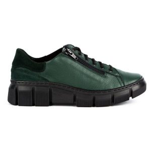 WASAK Półbuty damskie sneakersy skórzane 0663W zielone. Zielone półbuty na jesień, bez wzorów, ze skóry, bez obcasa, bez zapięcia. Za 423,31 zł.
