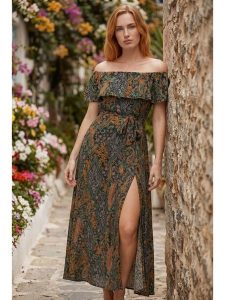 SOULSHAE Sukienka ze wzorem rozmiar: S/M. Sukienki SOULSHAE, m, bez wzorów, z tkaniny, bez kołnierzyka, bez ramiączek, maxi. Za 124,95 zł.