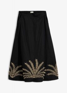Spódnica maxi z haftem. Czarne spódnice bonprix, bez wzorów, z bawełny, maxi. Za 219,99 zł.