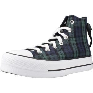 Buty CONVERSE CHUCK TAYLOR ALL STAR LIFT PLATFORM PLAID Zielony. Zielone buty trekkingowe Converse, z tkaniny, bez zapięcia. Za 426,56 zł.