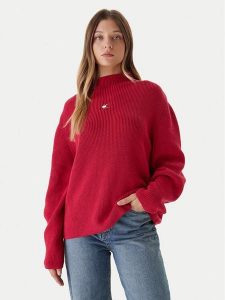 Tommy Jeans Sweter Badge DW0DW21676 Różowy Relaxed Fit. Czerwone swetry klasyczne Tommy Jeans, xxs, z bawełny, bez kołnierzyka. Za 329,99 zł.