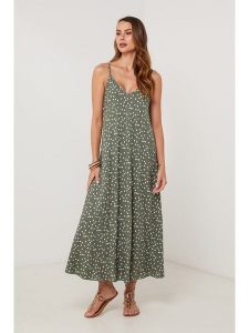 Lin Passion Lniana sukienka w kolorze khaki rozmiar: 40/42. Brązowe sukienki Lin Passion, na co dzień, bez wzorów, ze lnu, bez kołnierzyka, bez ramiączek, midi, proste. Za 159,59 zł.