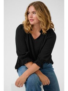 KAFFE curve Bluzka "Kiv" w kolorze czarnym rozmiar: 54. Czarne bluzki KAFFE curve, s, bez wzorów, z wiskozy, klasyczne, bez kołnierzyka, bez ramiączek. Za 78,99 zł.
