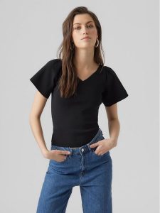 Vero Moda Bluzka Ginny 10278323 Czarny Slim Fit. Czarne bluzki Vero Moda, s, bez wzorów, z syntetyku, bez kołnierzyka, bez ramiączek. Za 139,99 zł.
