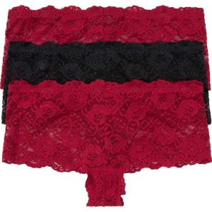 Figi panty z koronką 2 +1 (3 pary). Czerwone figi bonprix, bez wzorów, z koronki. Za 42,99 zł.