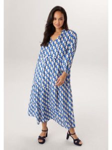 Aniston Sukienka w kolorze niebiesko-białym rozmiar: 48. Niebieskie sukienki Aniston, bez wzorów, z wiskozy, bez kołnierzyka, bez ramiączek, midi. Za 217,99 zł.