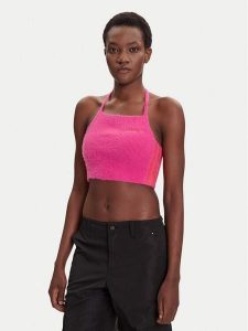 Adidas Top Fluffy JW6002 Różowy Slim Fit. Czerwone topy ADIDAS, s, bez wzorów, z syntetyku, bez kołnierzyka, bez ramiączek. Za 199,99 zł.