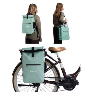 Wodoodporny plecak rowerowy 3w1 – plecak, sakwa na bagażnik i torba na ramię. Zielone plecaki RAINJOY. Za 290,00 zł.