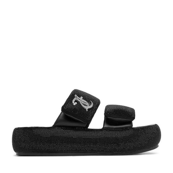 Klapki Juicy Couture. Czarne klapki Juicy Couture, bez wzorów, bez obcasa. Za 249,99 zł.