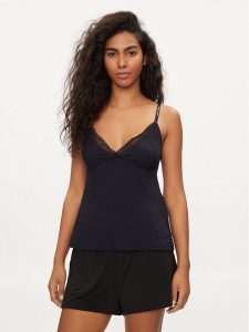Tommy Hilfiger Koszulka piżamowa UW0UW05404 Granatowy Slim Fit. Niebieskie koszule nocne TOMMY HILFIGER, bez wzorów, bez ramiączek. Za 219,99 zł.