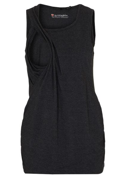 Top ciążowy i do karmienia 2w1. Czarne topy bonprix, bez wzorów, bez kołnierzyka, bez ramiączek. Za 44,99 zł.