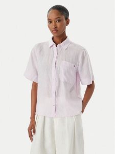 Tommy Hilfiger Koszula WW0WW48925 Fioletowy Relaxed Fit. Fioletowe koszule TOMMY HILFIGER, xl, bez wzorów, ze lnu, bez kołnierzyka, bez ramiączek. Za 409,99 zł.