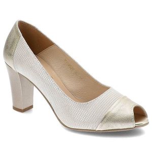 Złote Czółenka Gamis Eleganckie Skórzane Buty Na Słupku. Żółte czółenka Gamis, bez wzorów, ze skóry, bez obcasa, na obcasie, bez zapięcia. Za 199,00 zł.