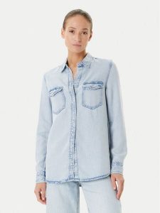 Guess Koszula jeansowa W5YH33 D4N61 Niebieski Regular Fit. Niebieskie koszule Guess, xl, z aplikacjami, z jeansu, bez kołnierzyka, bez ramiączek. Za 319,99 zł.