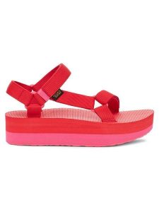 Teva Sandały w kolorze czerwonym rozmiar: 36. Czerwone sandały Teva, bez wzorów, z otwartym noskiem, bez obcasa, na koturnie, bez zapięcia. Za 196,95 zł.