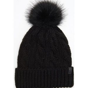 Czapka z futrzanym pomponem - Czarny. Czapki marki Cropp. W wyprzedaży za 19,99 zł.
