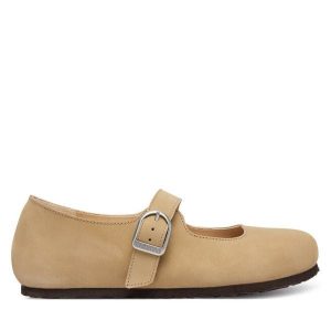 Baleriny Birkenstock. Brązowe balerinki Birkenstock, bez wzorów, bez obcasa, bez zapięcia. Za 461,99 zł.