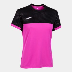 Koszulka do tenisa z krótkim rekawem damska Joma SHORT SLEEVE T- SHIRT. Czarne bluzki JOMA, s, bez wzorów, bez kołnierzyka, bez ramiączek. W wyprzedaży za 106,00 zł.