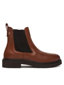 Tommy Hilfiger Sztyblety Cleated FW0FW08766 Brązowy. Brązowe botki TOMMY HILFIGER, bez wzorów, ze skóry, bez obcasa, na płaskiej podeszwie, bez zapięcia. Za 599,99 zł.