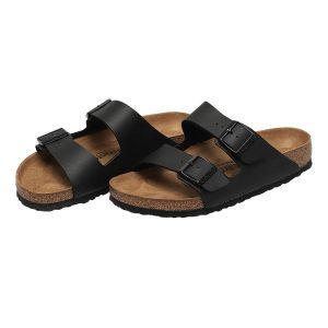 Skórzane Sandały Unisex Dla Dorosłych Arizona. Czarne buty trekkingowe Birkenstock, bez zapięcia. Za 523,99 zł.