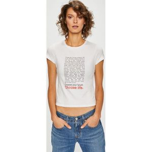 Tally Weijl - Top. Szare t-shirty marki TALLY WEIJL, z nadrukiem, z bawełny, z okrągłym kołnierzem, z krótkim rękawem. W wyprzedaży za 24,90 zł.