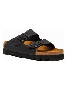 Comfortfusse Skórzane klapki "Troy" w kolorze czarnym rozmiar: 42. Czarne klapki Comfortfüße, bez wzorów, z nubiku, z otwartym noskiem, bez obcasa. Za 260,99 zł.