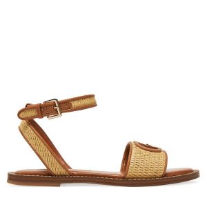 Sandały Guess. Brązowe sandały Guess, z aplikacjami, bez obcasa, na płaskiej podeszwie, bez zapięcia. Za 319,99 zł.