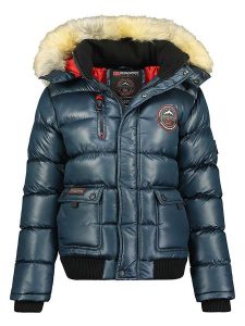 Geographical Norway Kurtka zimowa "Bugs" w kolorze granatowym rozmiar: XXL. Niebieskie kurtki Geographical Norway, na zimę, xxl, z aplikacjami, z puchu, bez kaptura. Za 206,42 zł.
