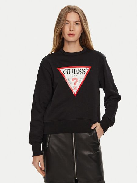 Guess Bluza W2YQ16 KBA11 Czarny Regular Fit. Czarne bluzy Guess, l, z aplikacjami, z bawełny, bez kaptura. Za 169,99 zł.