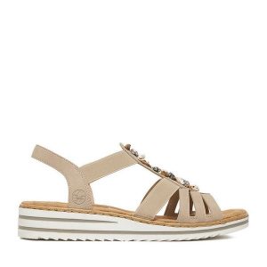 Sandały Rieker. Brązowe sandały Rieker, bez wzorów, bez obcasa, na koturnie, bez zapięcia. Za 319,99 zł.