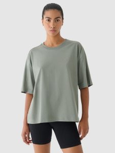4F T-shirt oversize damski 4F x Anna Lewandowska - khaki L. Brązowe t-shirty 4f, l, bez wzorów, z bawełny, bez kołnierzyka, bez ramiączek. W wyprzedaży za 59,99 zł.