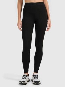 Legginsy treningowe bawełniane damskie czarne 4F Czarny XS. Czarne legginsy 4f, bez wzorów, z bawełny. Za 79,99 zł.