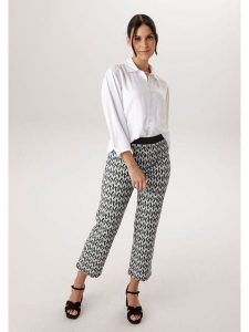 Aniston Spodnie w kolorze czarno-białym rozmiar: 40. Białe spodnie z wysokim stanem Aniston, bez wzorów, z materiału, z podwyższonym stanem. Za 173,99 zł.