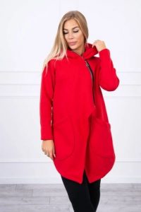 Bluza ocieplana z asymetrycznym suwakiem czerwona. Czerwone bluzy KESI, l, bez wzorów, z bawełny, bez kaptura. Za 238,37 zł.