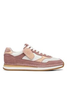 Clarks Skórzane sneakersy w kolorze fiołkowo-białym rozmiar: 37,5. Białe trampki Clarks, bez wzorów, bez zapięcia. Za 233,87 zł.