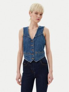 Levi's® Kamizelka 001WQ-0000 Niebieski Regular Fit. Niebieskie kamizelki s, bez wzorów, z jeansu, bez kołnierzyka, bez ramiączek, bez kaptura. Za 229,99 zł.