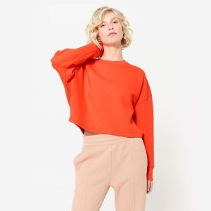 Bluza damska Domyos Gym & Pilates crop. Brązowe bluzy DOMYOS, xl, bez wzorów, z bawełny, bez kaptura. W wyprzedaży za 59,99 zł.
