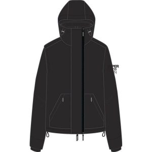 Damska wiatrówka Superdry. Czarne kurtki Superdry, bez wzorów, z softshellu, bez kaptura. Za 488,00 zł.