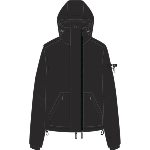 Damska wiatrówka Superdry. Czarne kurtki Superdry, bez wzorów, z softshellu, bez kaptura. Za 486,50 zł.
