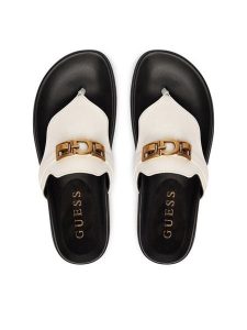 Guess Japonki FLJFRR LEA03 Biały. Białe klapki Guess, z aplikacjami, ze skóry, bez obcasa. Za 360,99 zł.