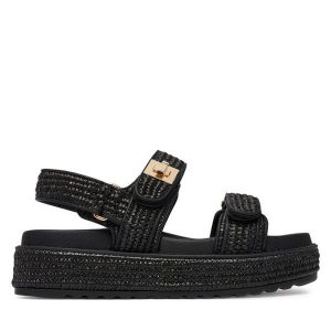 Sandały Steve Madden. Czarne sandały Steve Madden, bez wzorów, bez obcasa, na płaskiej podeszwie, bez zapięcia. Za 559,99 zł.