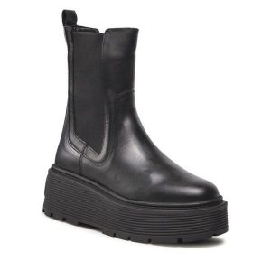 Botki Badura. Czarne botki Badura, bez wzorów, bez obcasa, na koturnie, bez zapięcia. Za 238,99 zł.