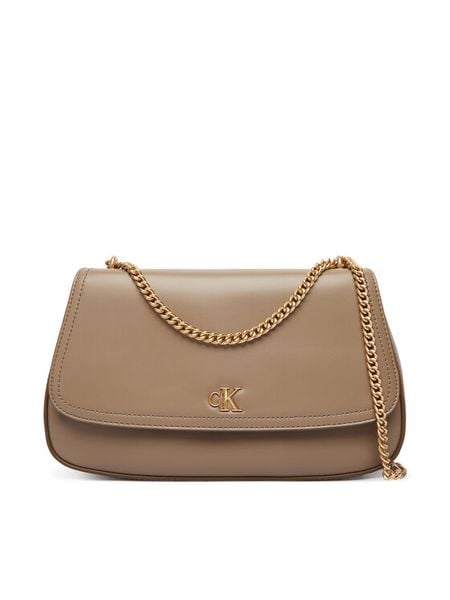 Calvin Klein Torebka Ck Convertible Chain Medium Bag LV04F3171G Beżowy. Brązowe torebki klasyczne Calvin Klein, bez wzorów, ze skóry, bez dodatków. Za 649,99 zł.