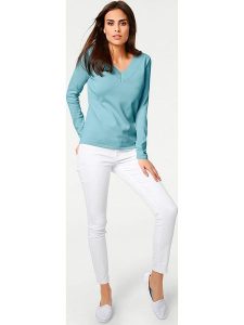 Heine Sweter w kolorze turkusowym rozmiar: 34. Niebieskie długie swetry Heine, z bawełny, bez kołnierzyka. Za 69,99 zł.