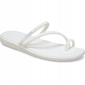 Klapki Dla Dorosłych Crocs Miami Toe Loop. Białe klapki Crocs, bez wzorów, z materiału, bez obcasa. Za 199,99 zł.